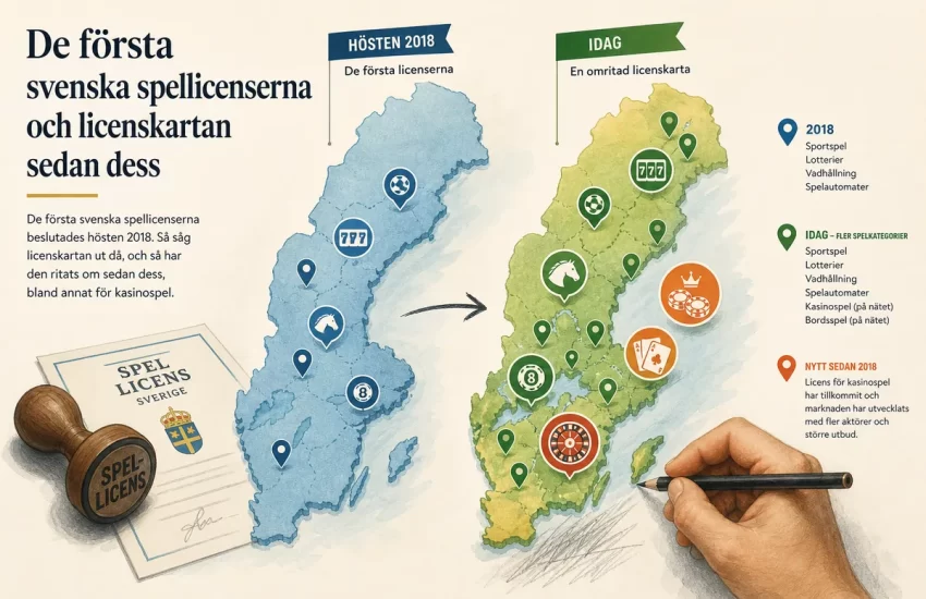 De första svenska spellicenserna och licenskartan sedan dess
